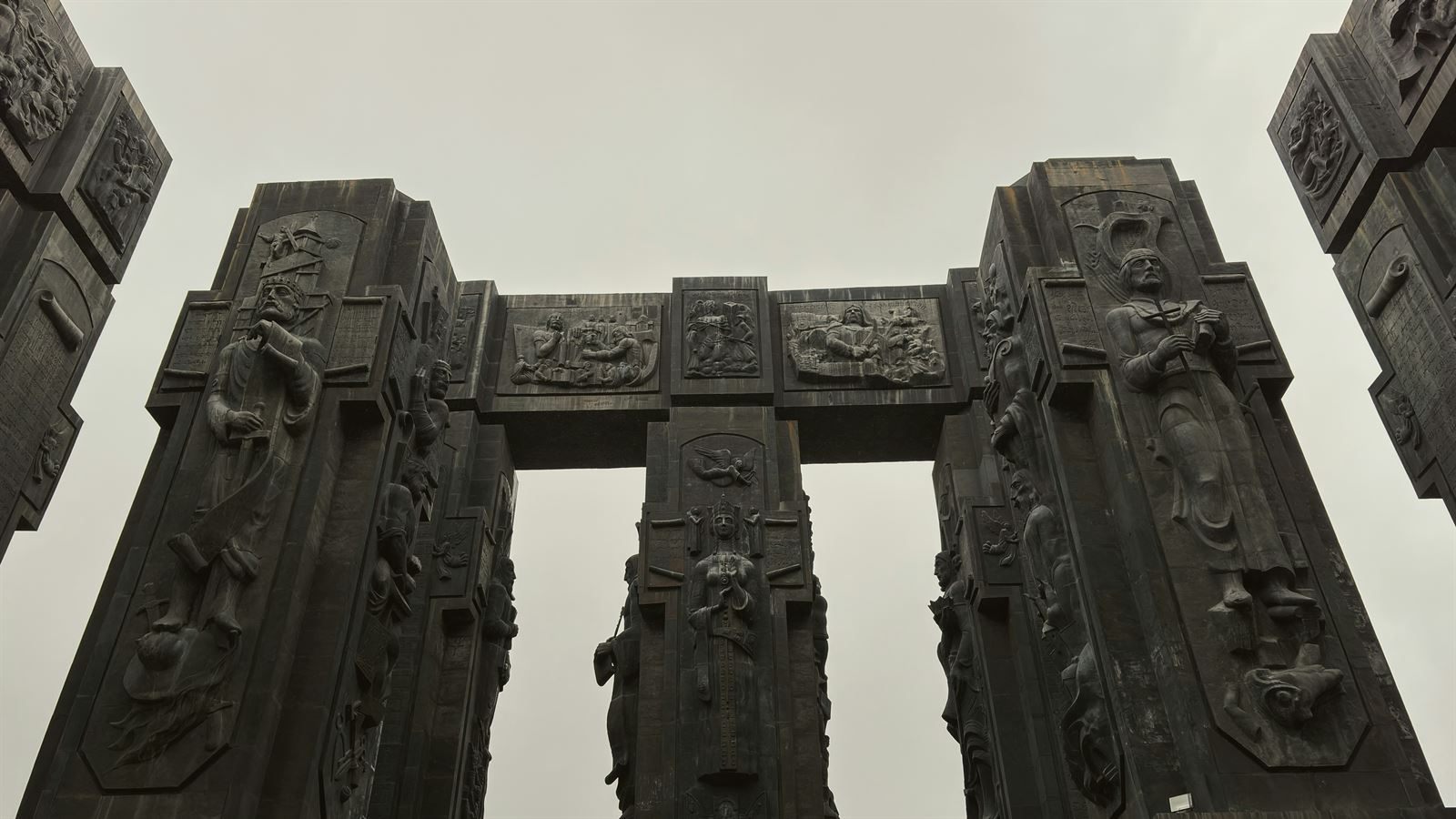 Chronicle of Georgia monument pillars overlooking Tbilisi