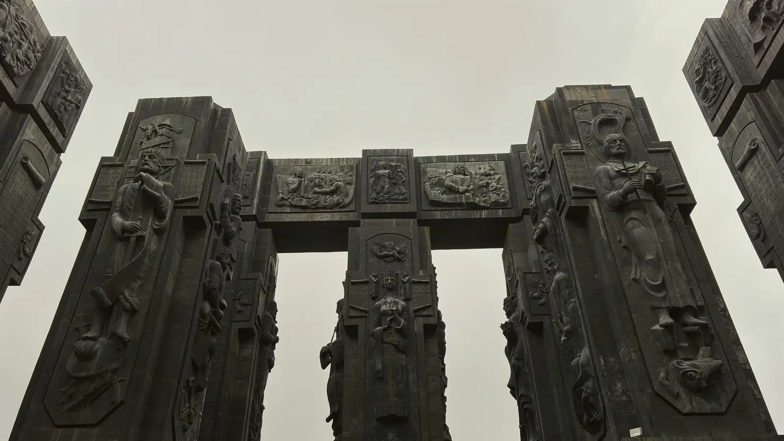 Chronicle of Georgia monument pillars overlooking Tbilisi